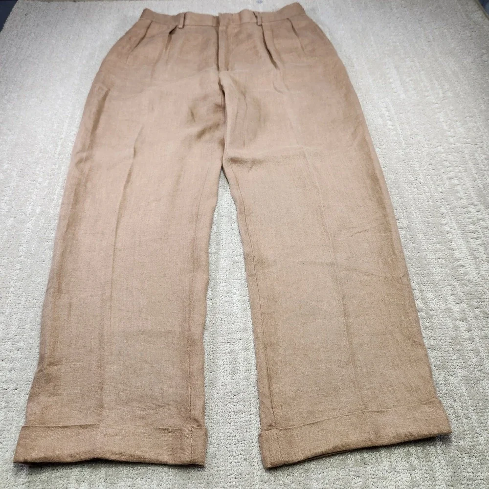Vintage Polo Ralph Lauren Linen Pants Men 34x30 Pleated High Rise Trouser Flowy